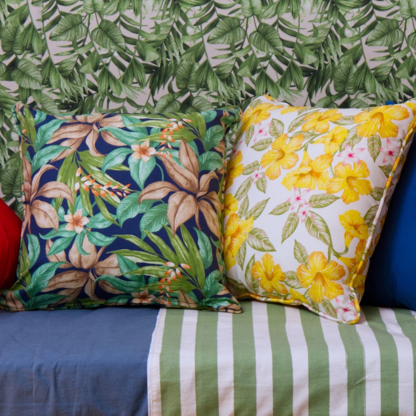 Cojín Estampado Tropical Azul