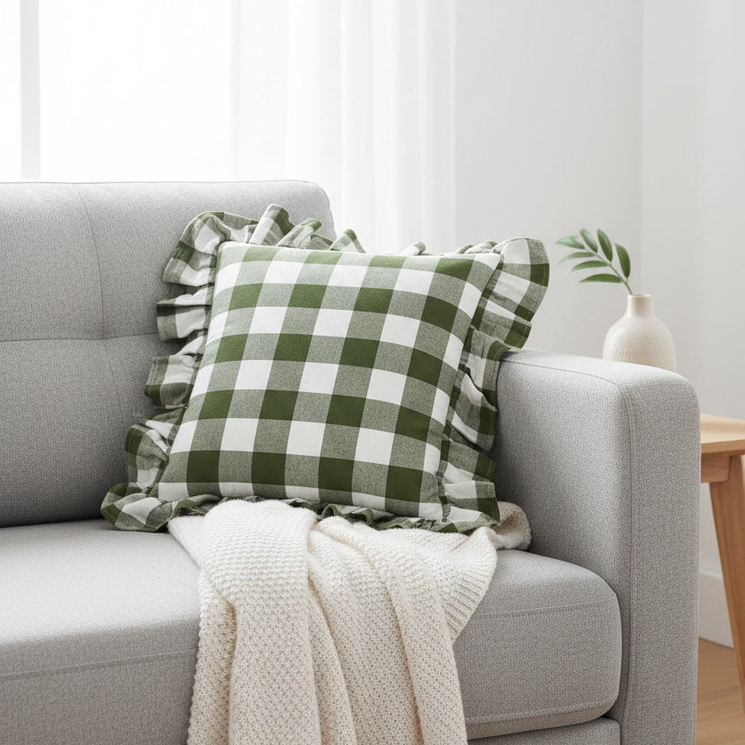 Tussor Vichy Green Cushion