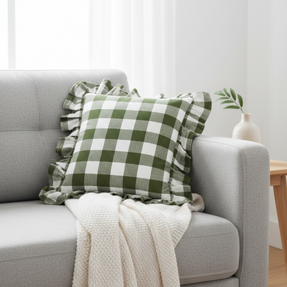 Tussor Vichy Green Cushion